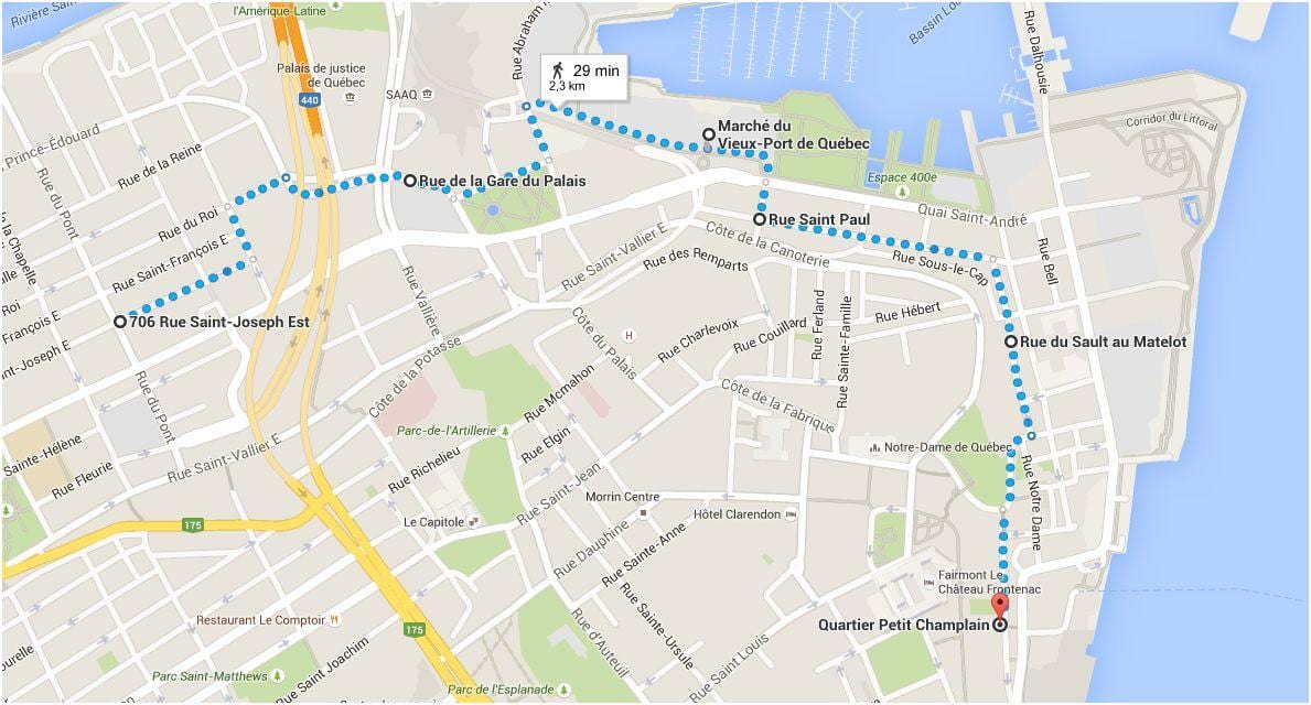 Mapa de la Ciutat de Quebec ciutat baixa