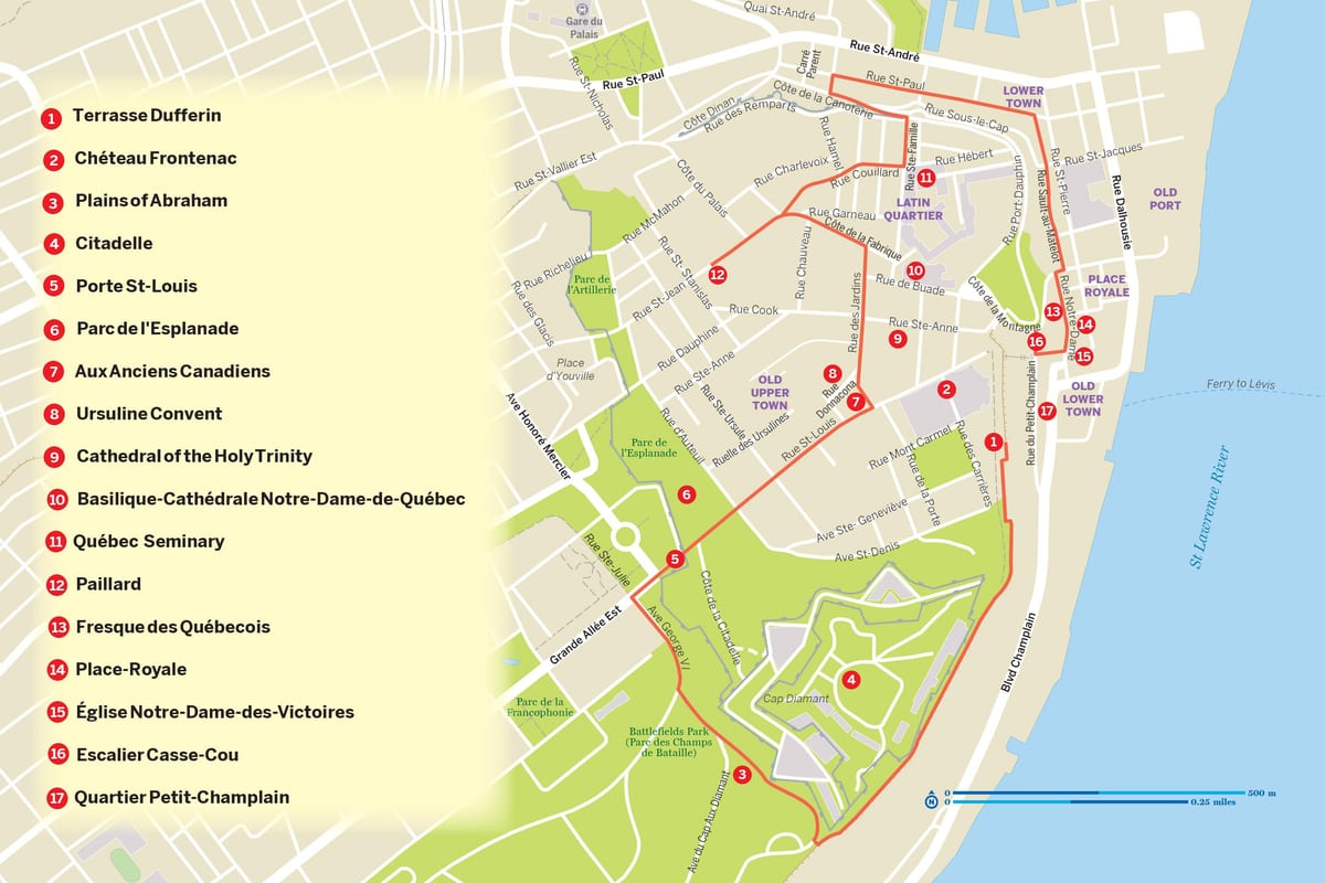 Mapa de la Ciutat de Quebec hop on hop off
