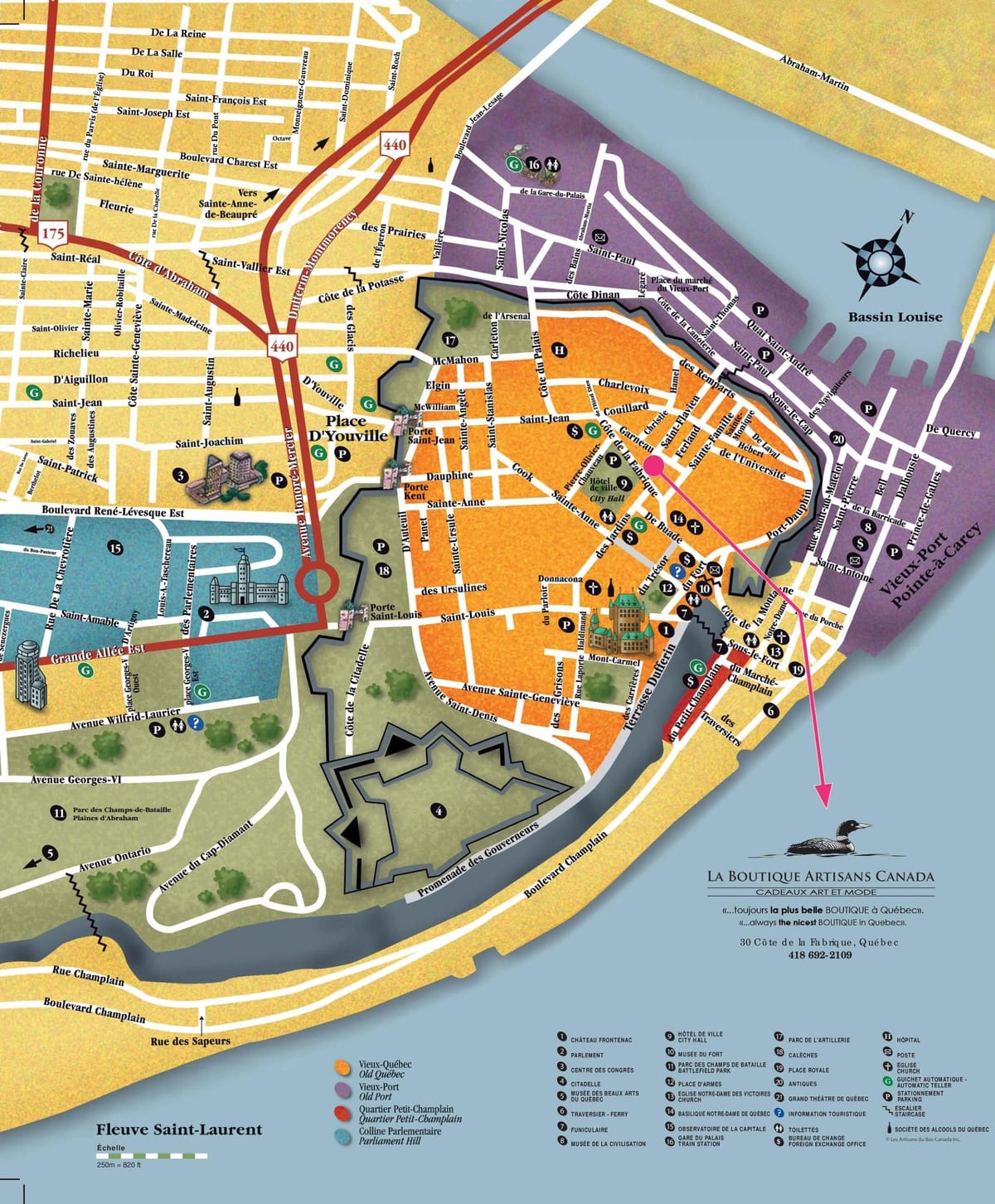 Mapa de la Ciutat de Quebec turisme