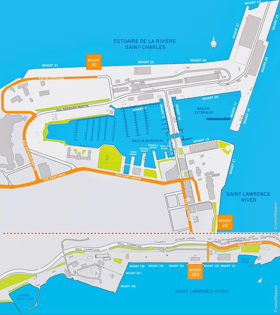 Mapa de la Ciutat de Quebec port de creuers